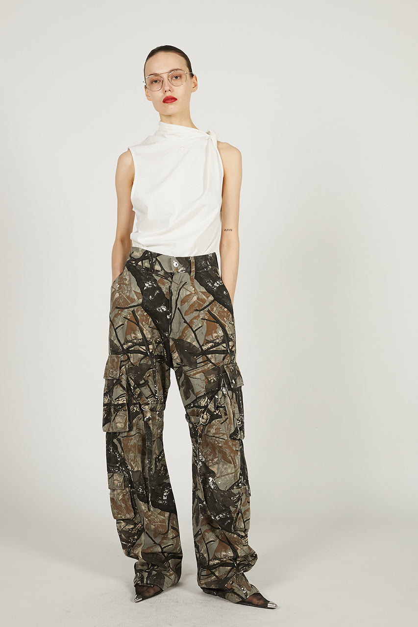 Camo Barrel Leg Cargo Pants
