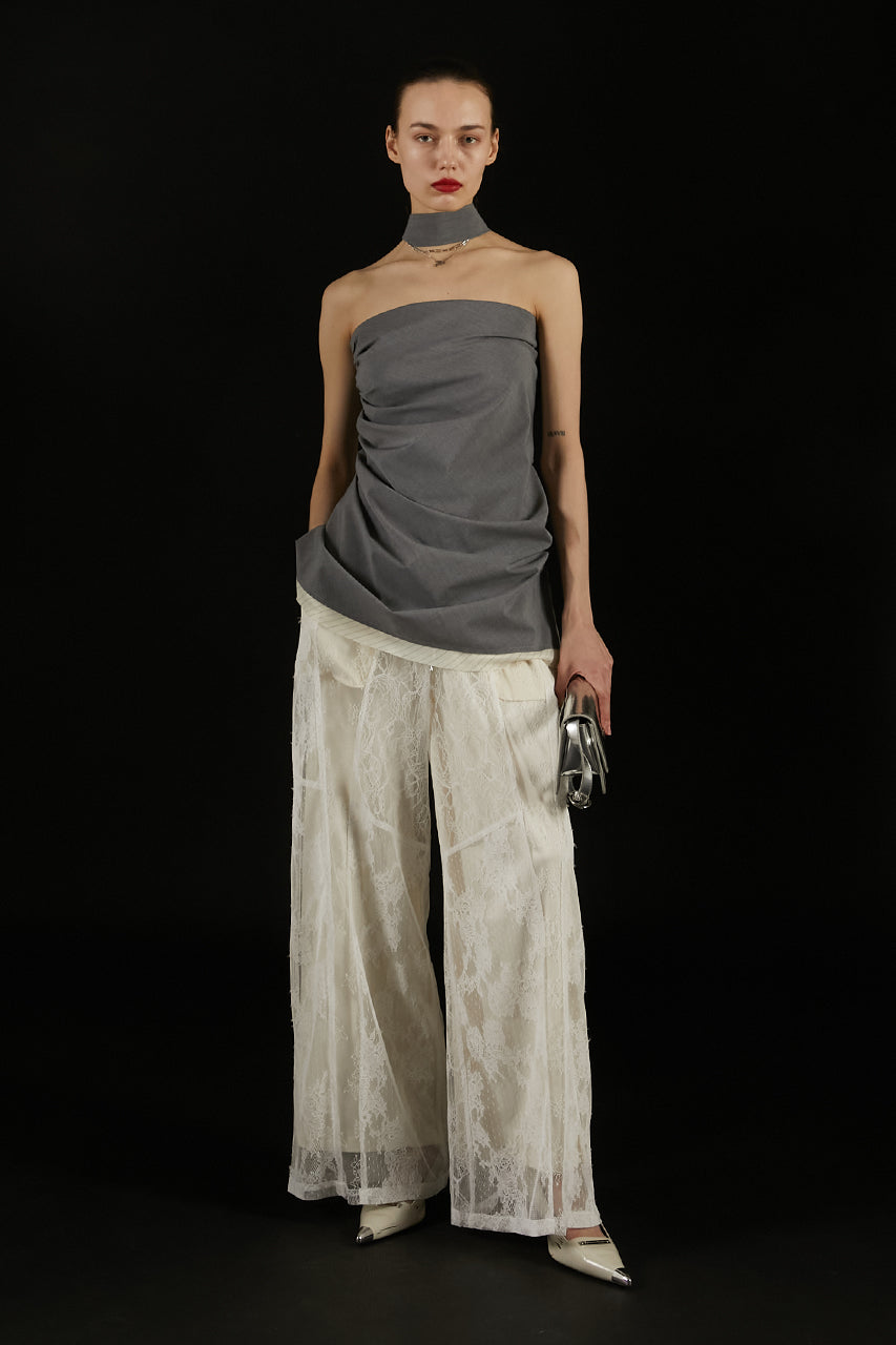 Lace Blocking Satin Pants