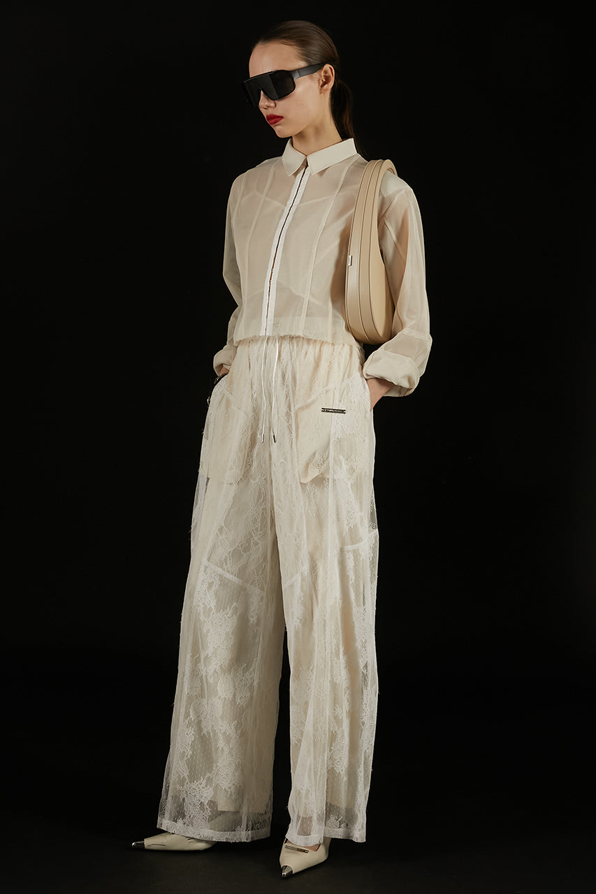 Lace Blocking Satin Pants