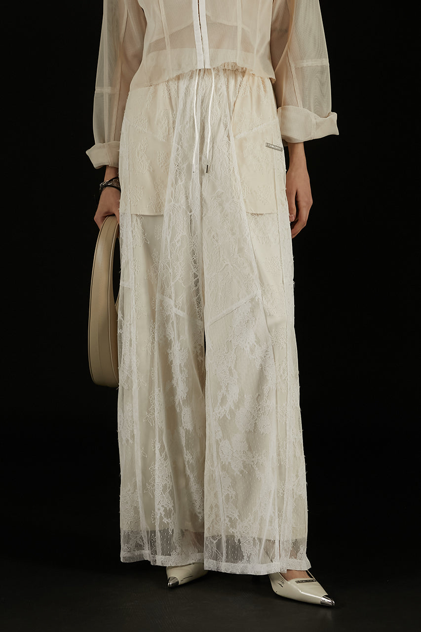 Lace Blocking Satin Pants