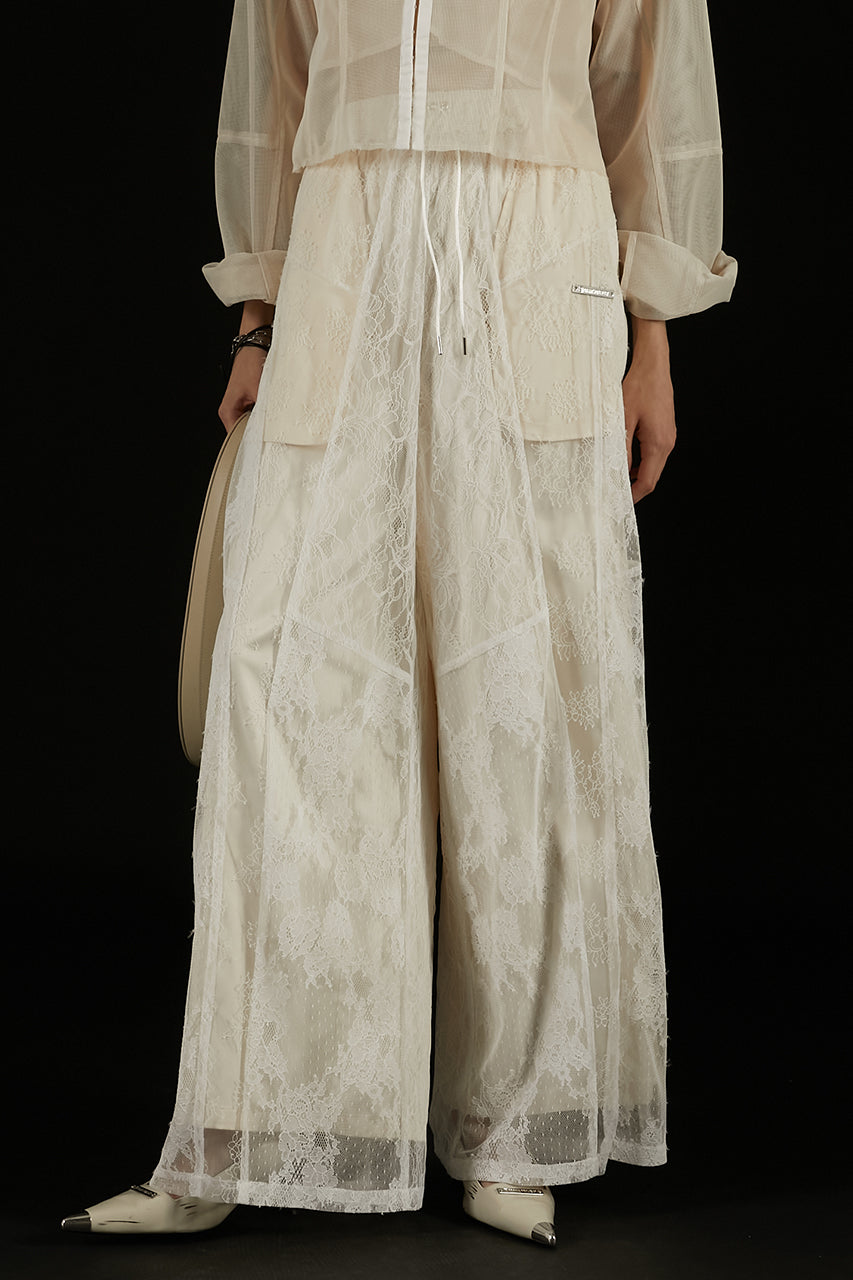 Lace Blocking Satin Pants