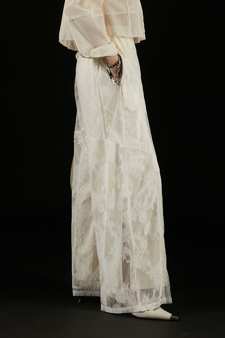 Lace Blocking Satin Pants