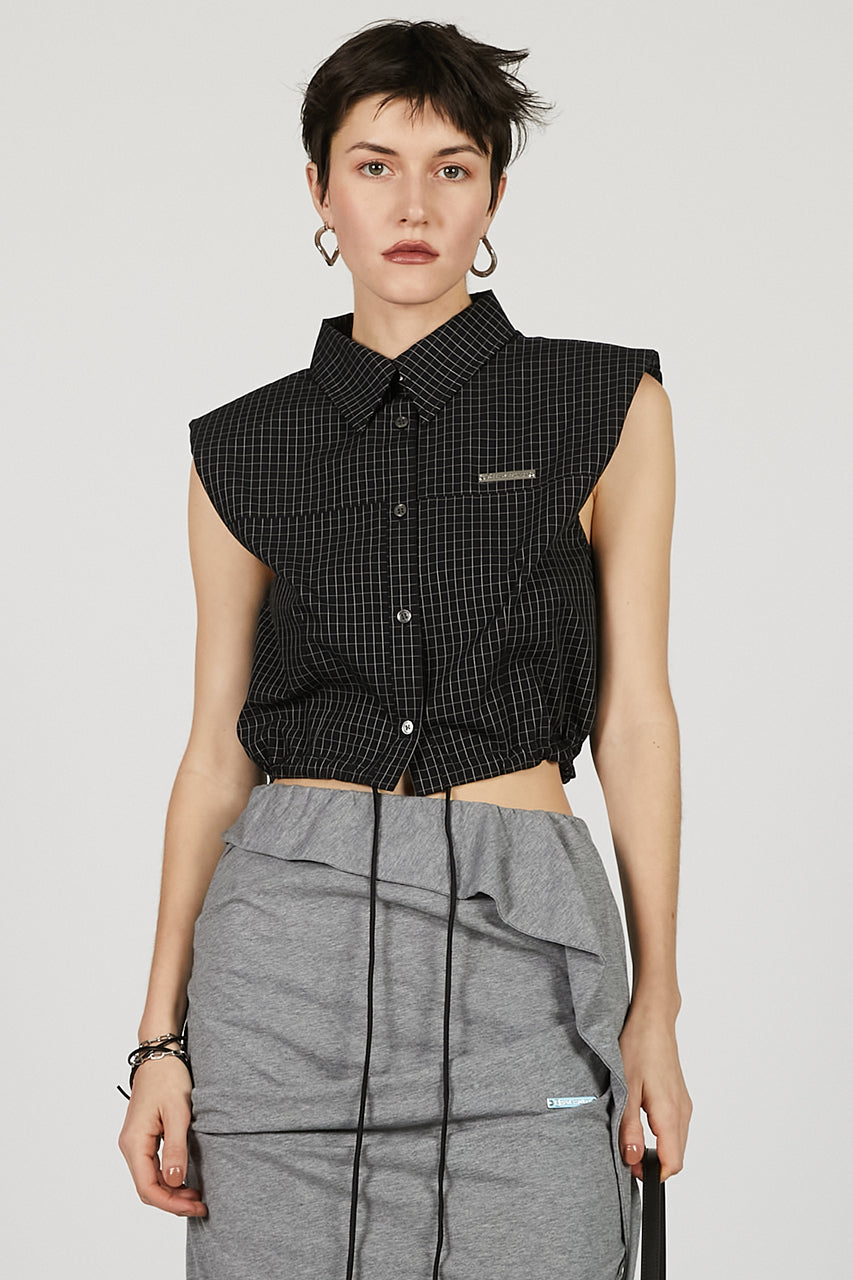 No Sleeve Check Short Shirt - SALE