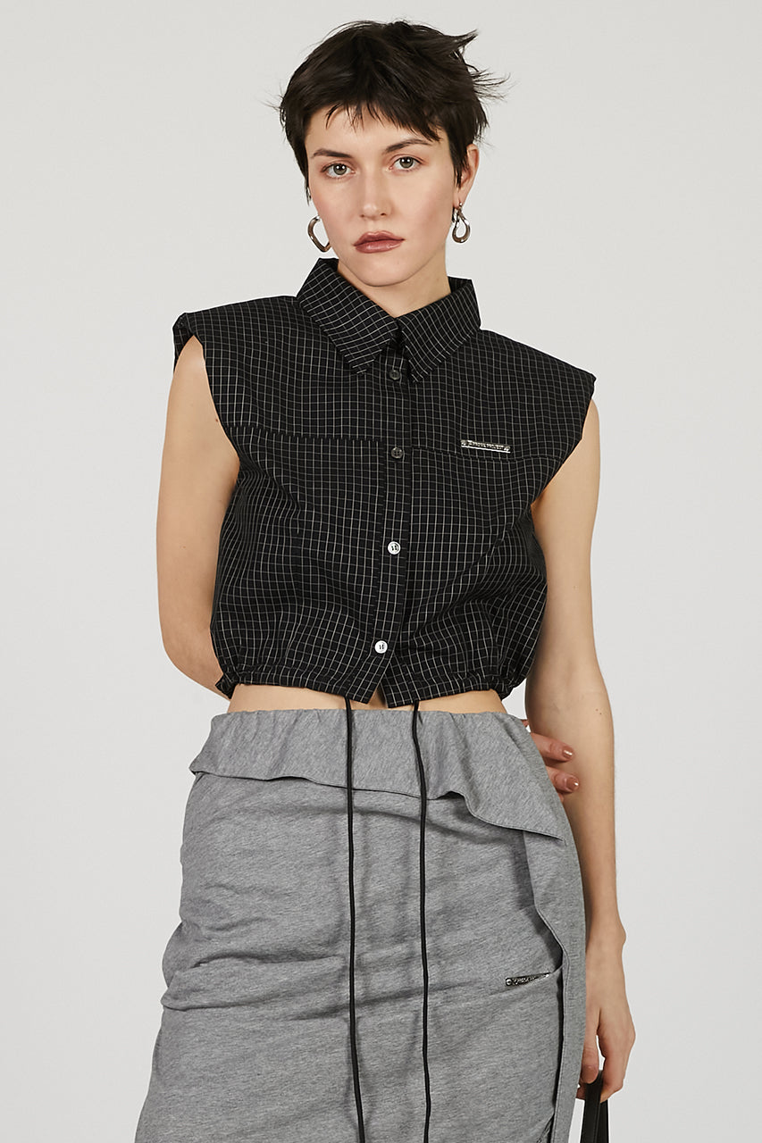 No Sleeve Check Short Shirt - SALE