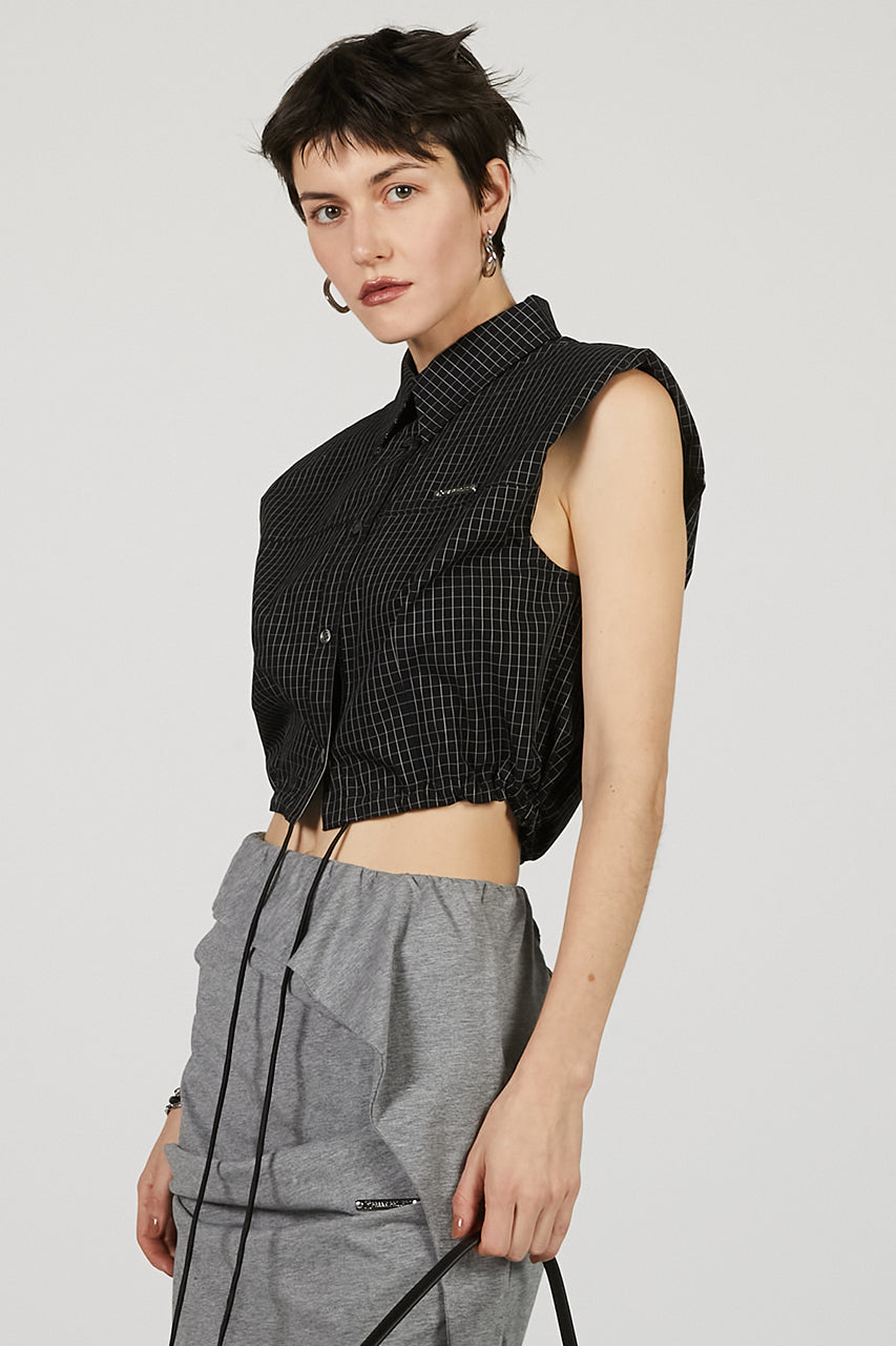 No Sleeve Check Short Shirt - SALE