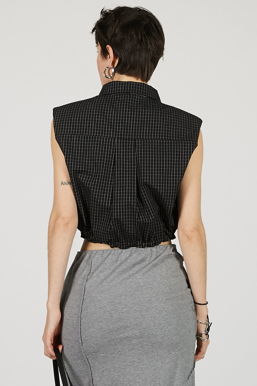 No Sleeve Check Short Shirt - SALE