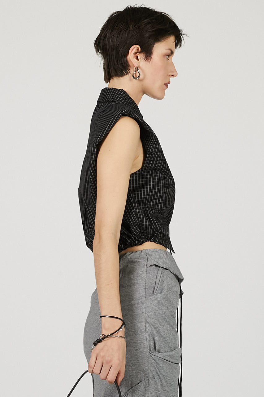 No Sleeve Check Short Shirt - SALE