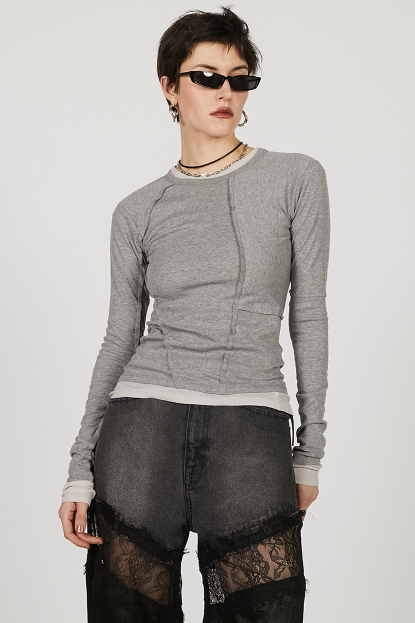 PRANK PROJECT◆Sheer Fraise Layered Top/長袖カットソー/FREE/コットン/WHT/首元穴有 Sheer Fraise Layered Top