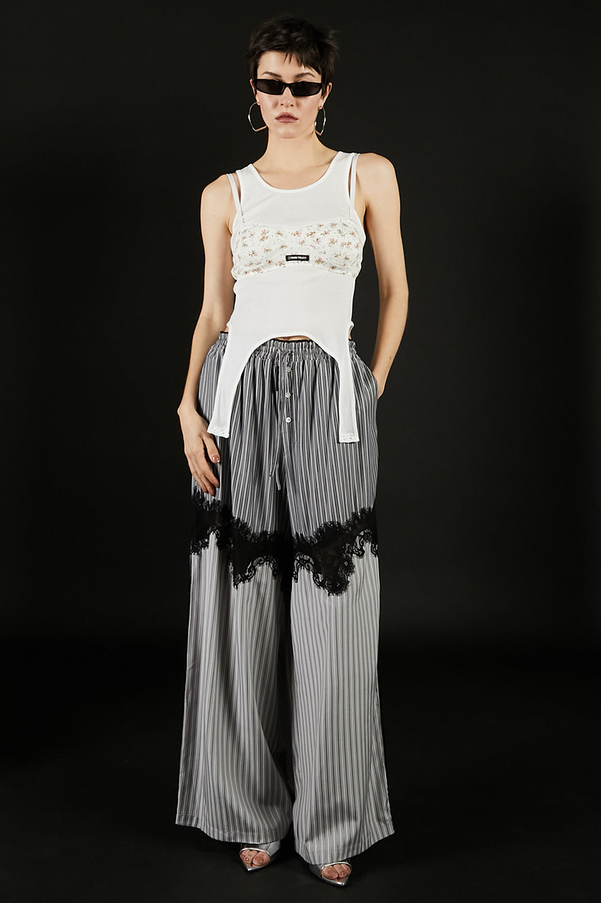Striped Combi Lace Pajama Pants