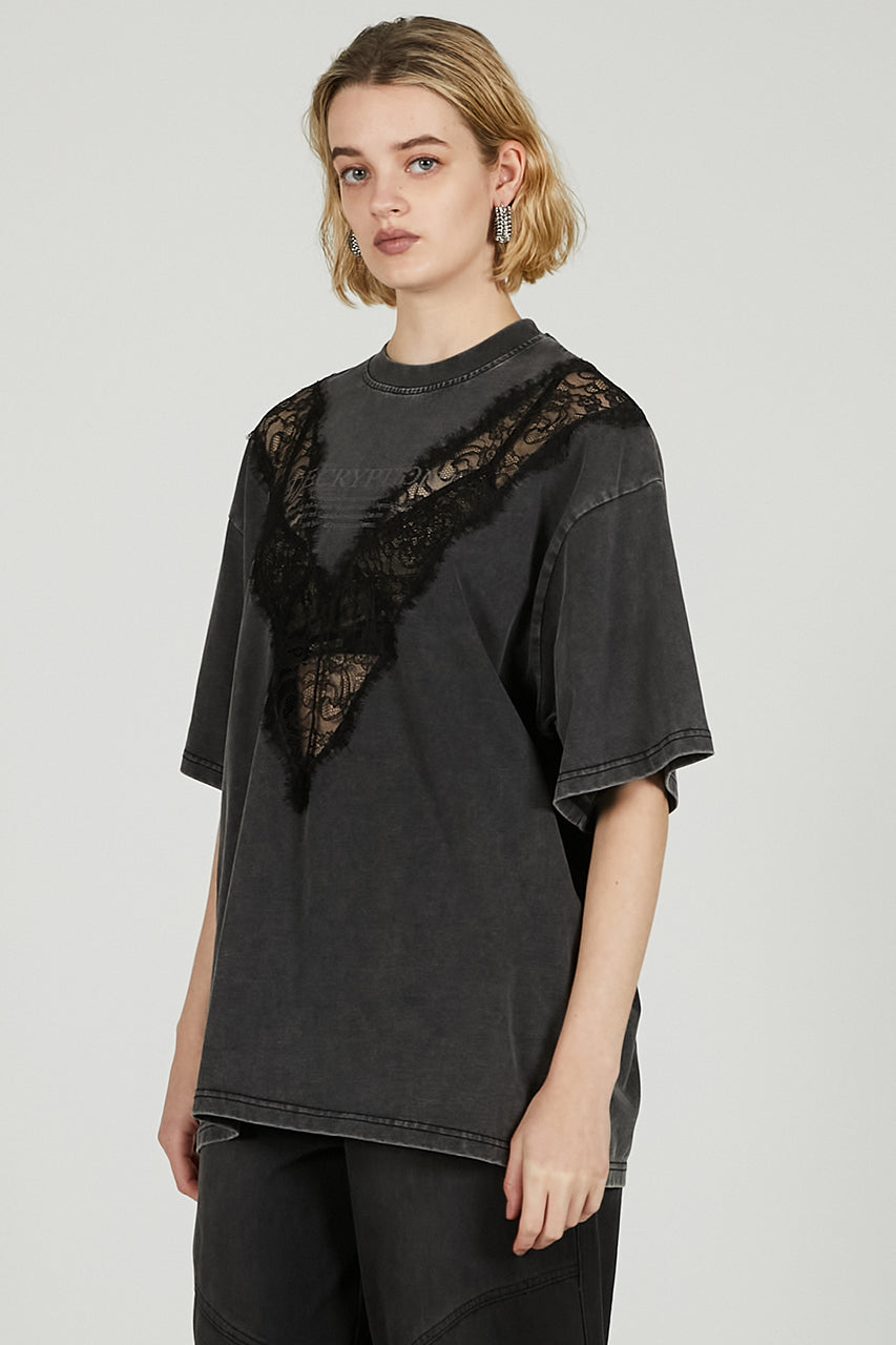 V-Cut Lace Logo Top - SALE