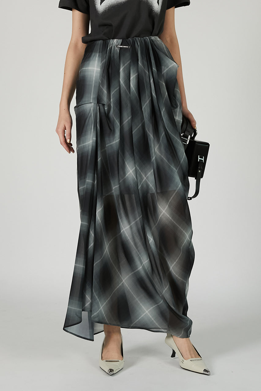 Draped Sheer Check Skirt