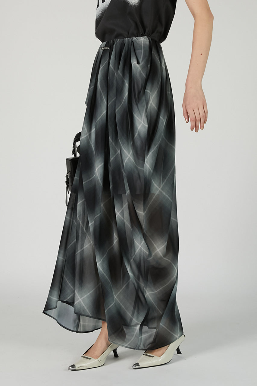 Draped Sheer Check Skirt