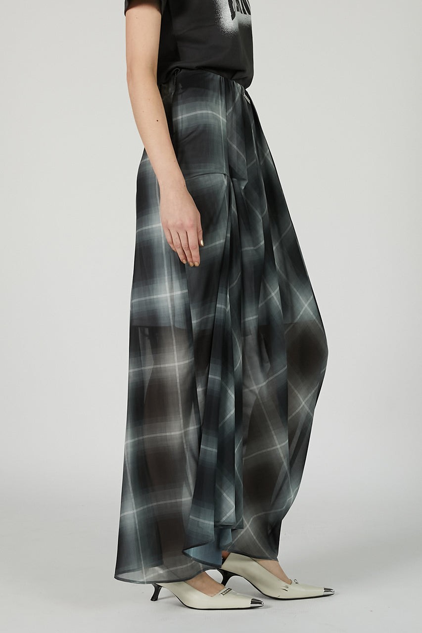 Draped Sheer Check Skirt