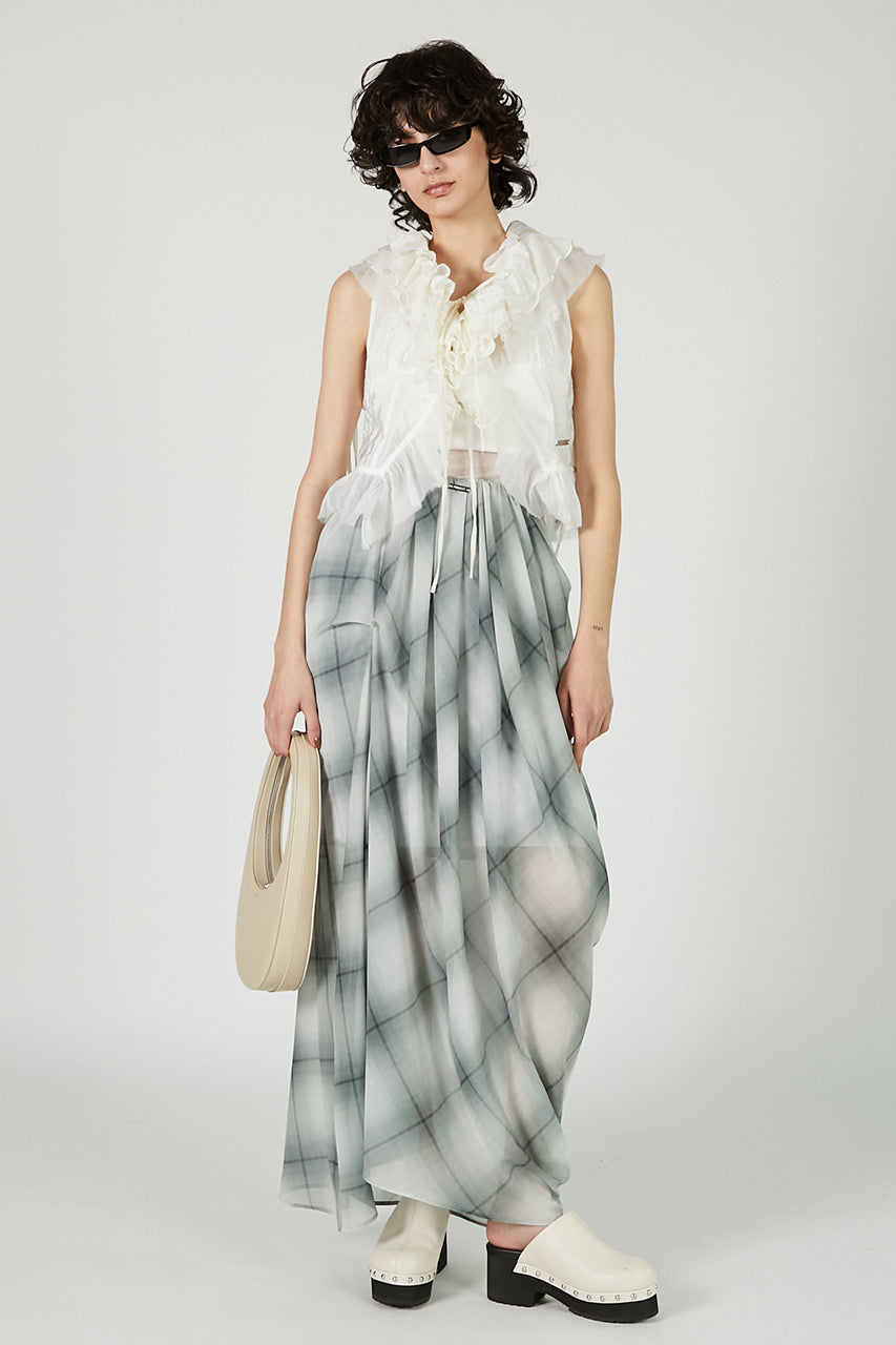 Draped Sheer Check Skirt