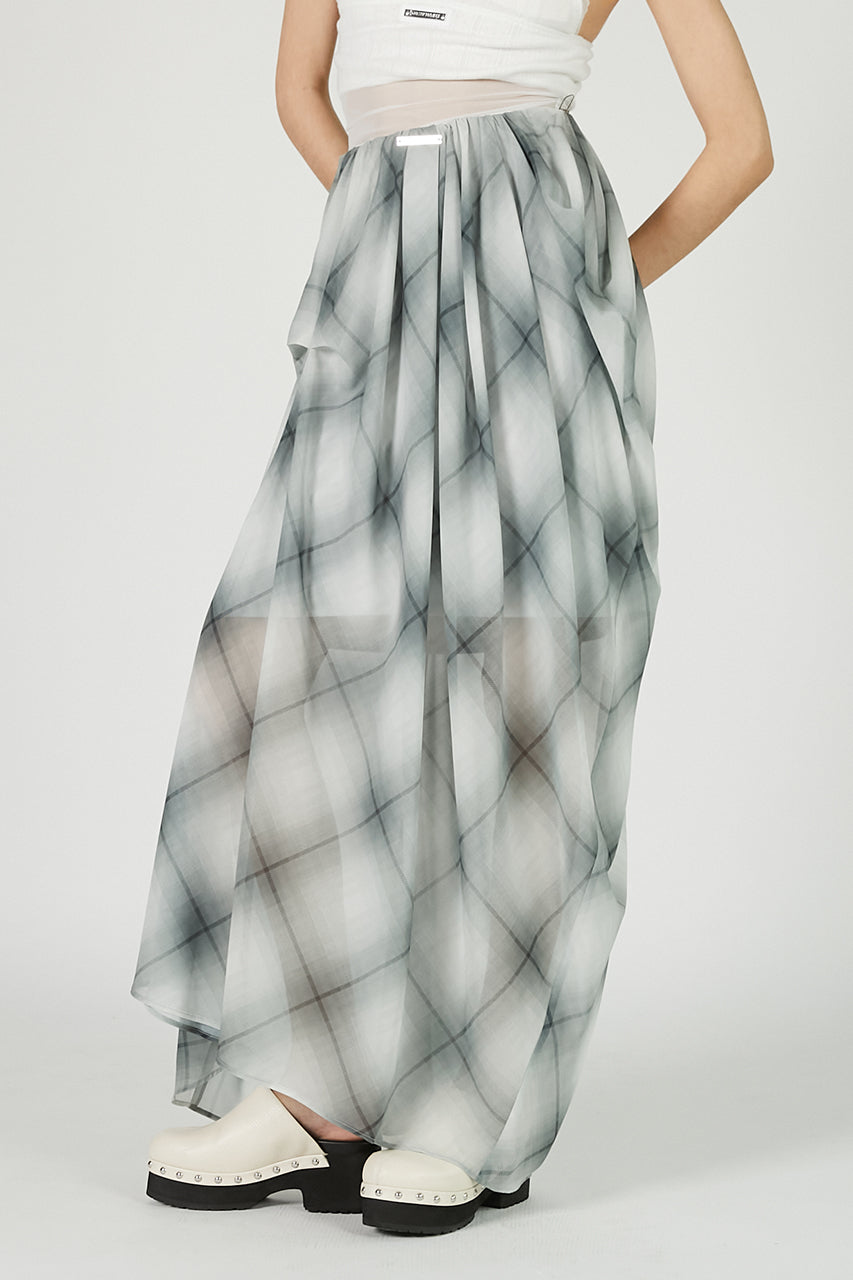 Draped Sheer Check Skirt