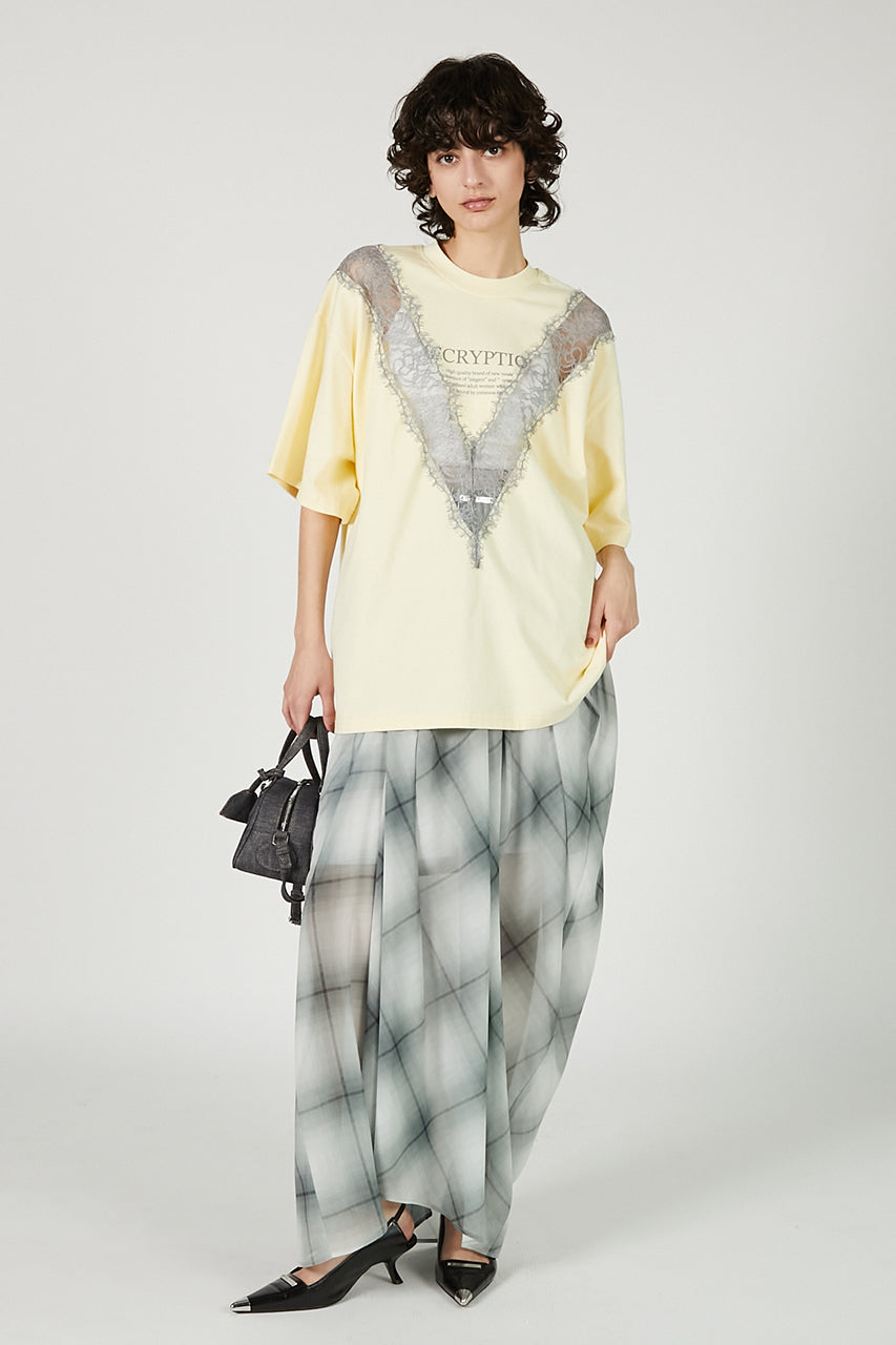Draped Sheer Check Skirt