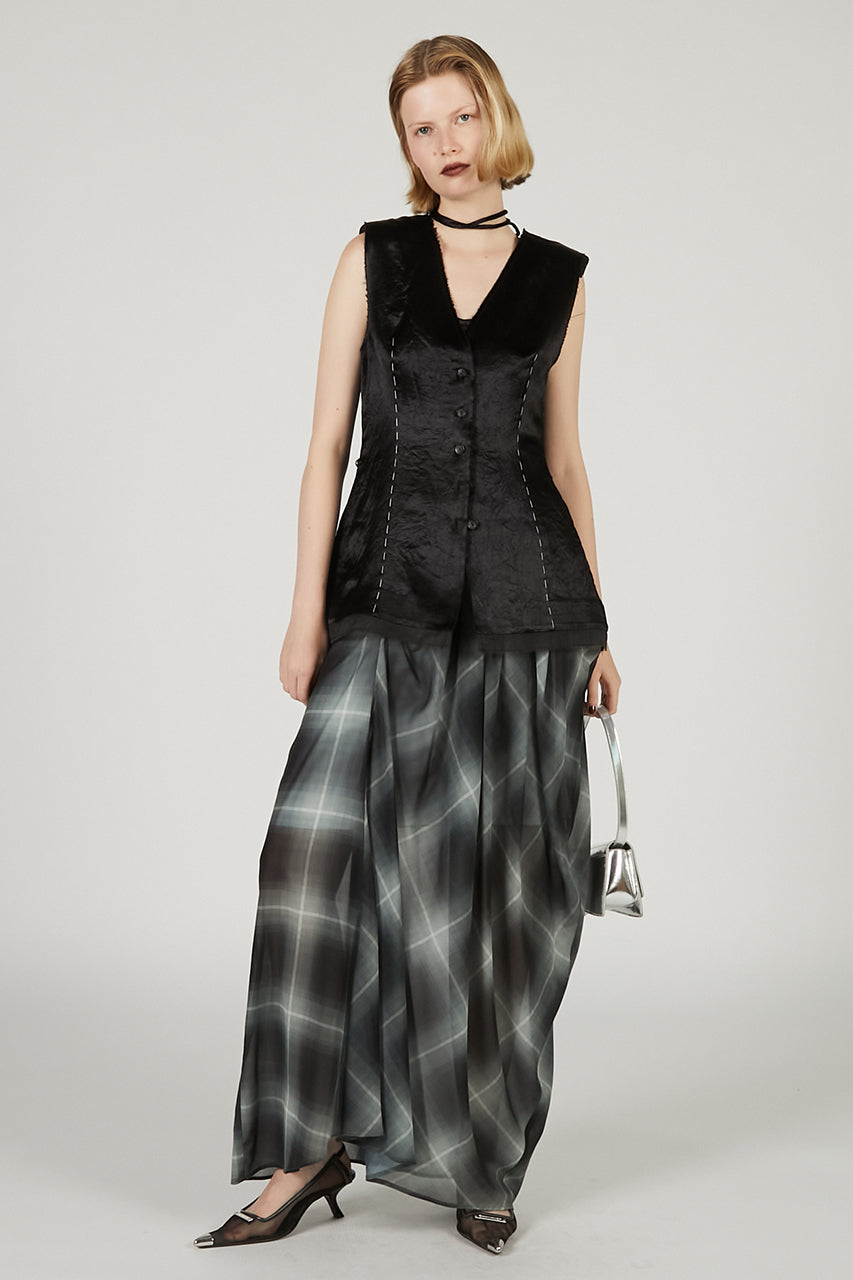 Draped Sheer Check Skirt