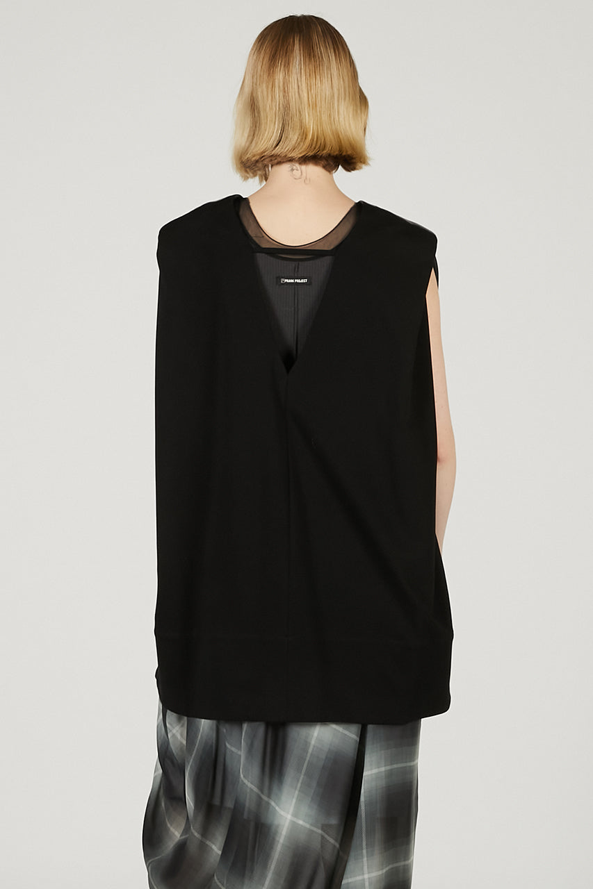 Front Leather Boxy V Neck Top - 2025 SUMMER