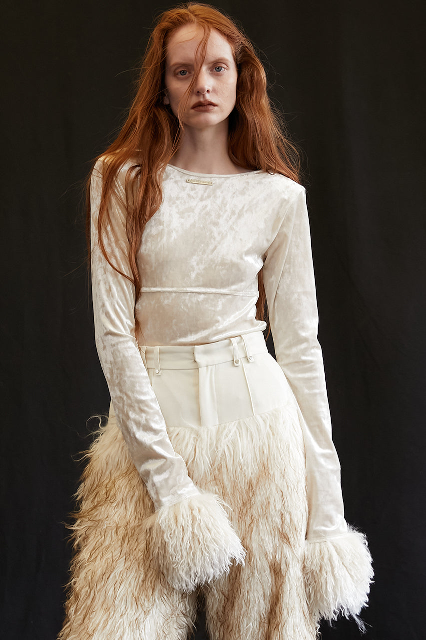 Fur Sleeve Velour Top