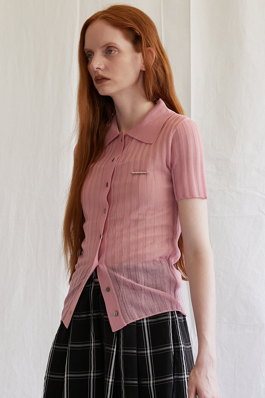 Ribbed Knit Polo Shirt