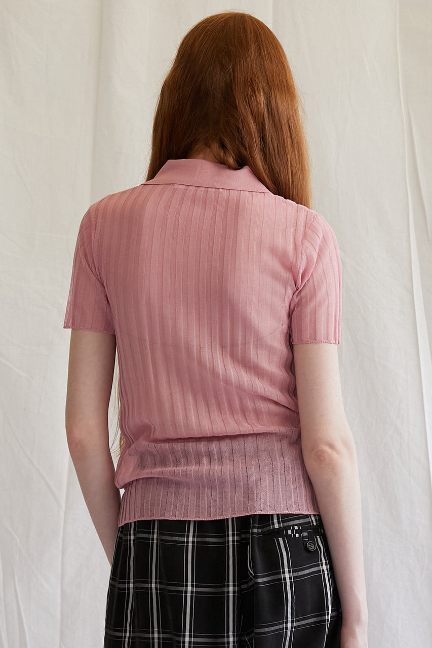 Ribbed Knit Polo Shirt