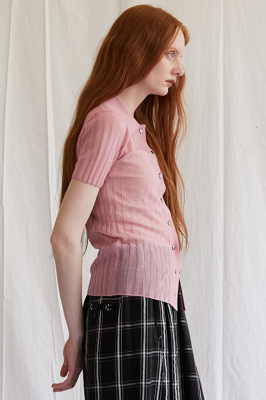 Ribbed Knit Polo Shirt