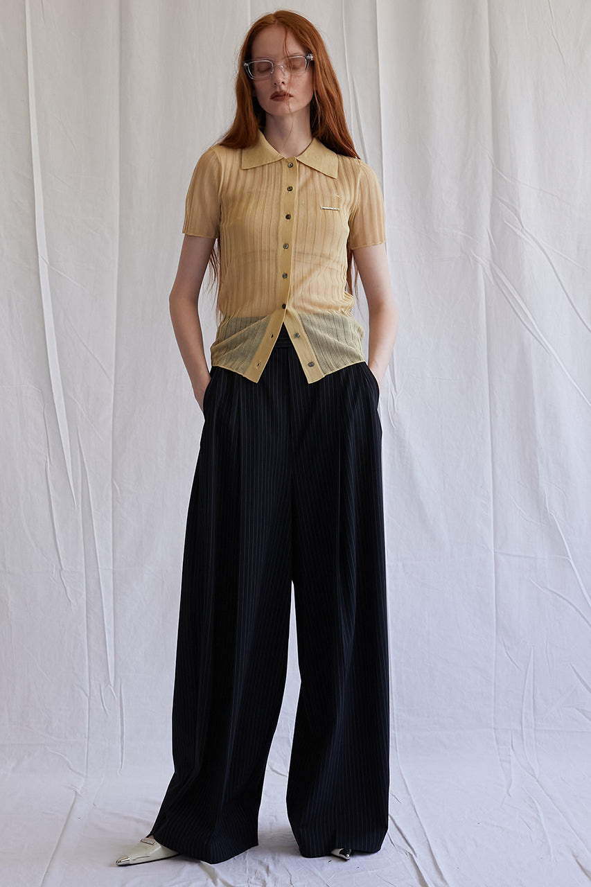 Ribbed Knit Polo Shirt