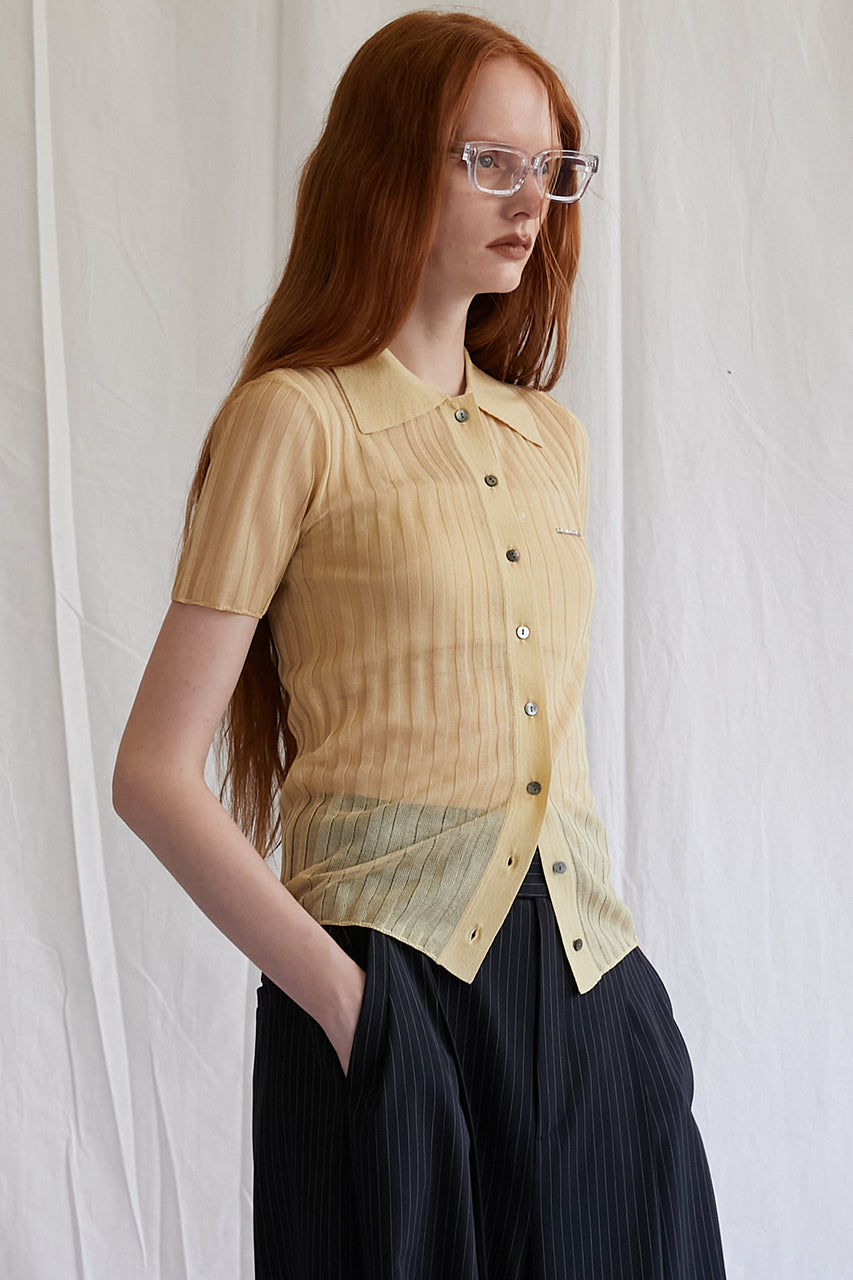 Ribbed Knit Polo Shirt