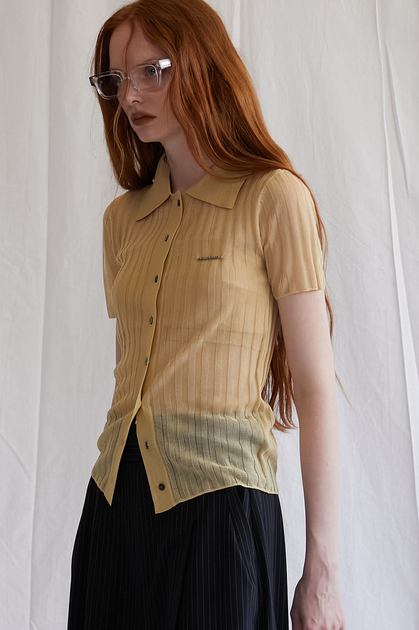 Ribbed Knit Polo Shirt