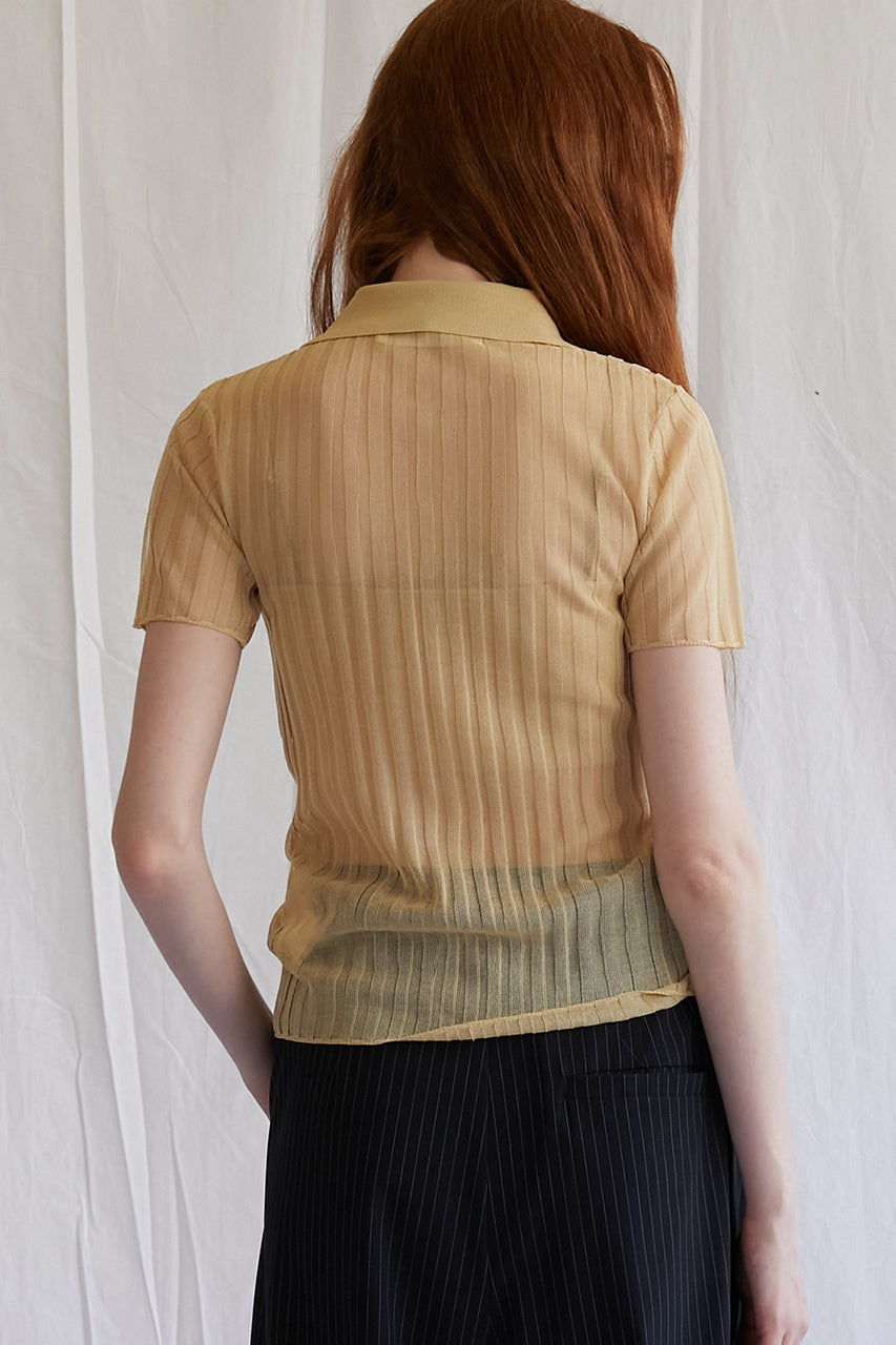 Ribbed Knit Polo Shirt