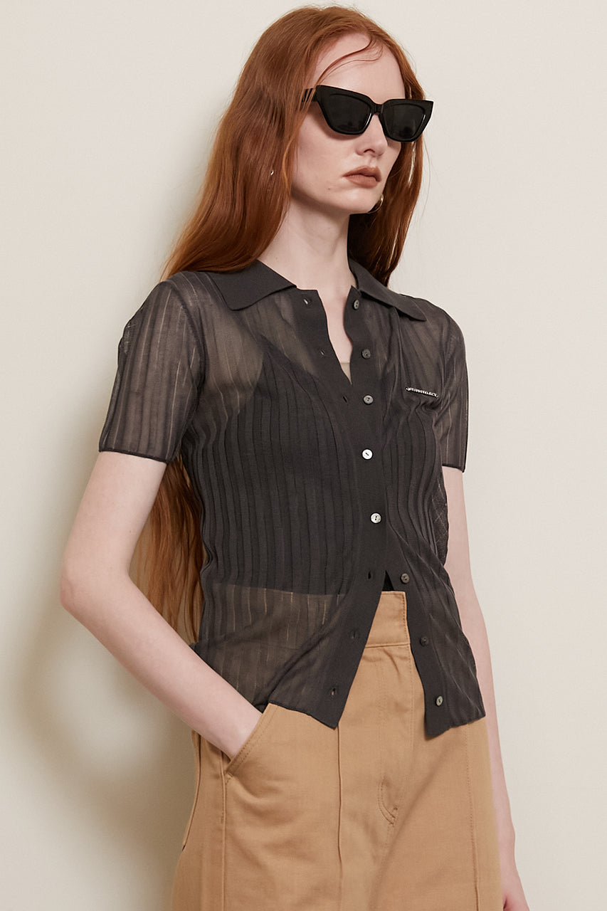 Ribbed Knit Polo Shirt