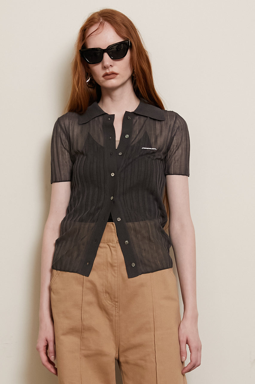 Ribbed Knit Polo Shirt