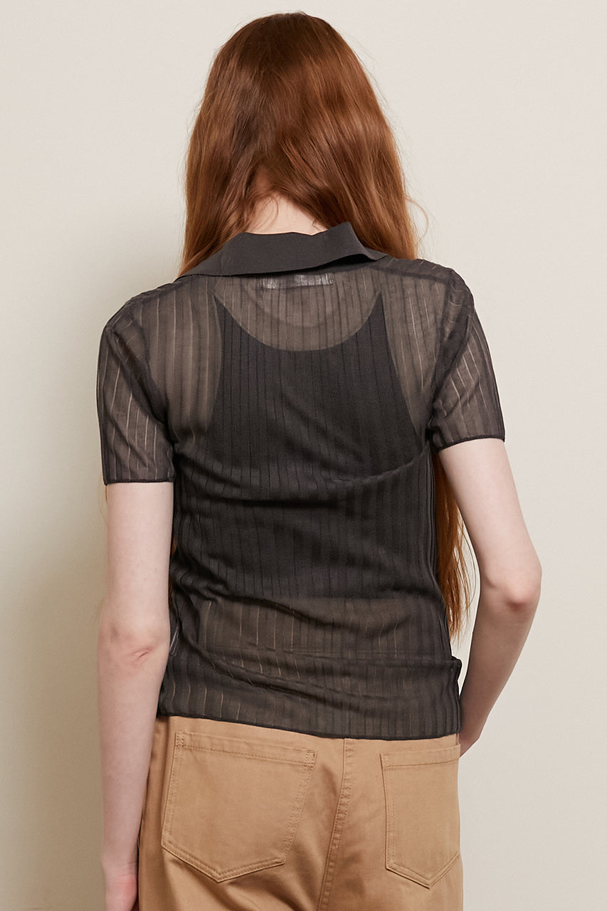 Ribbed Knit Polo Shirt