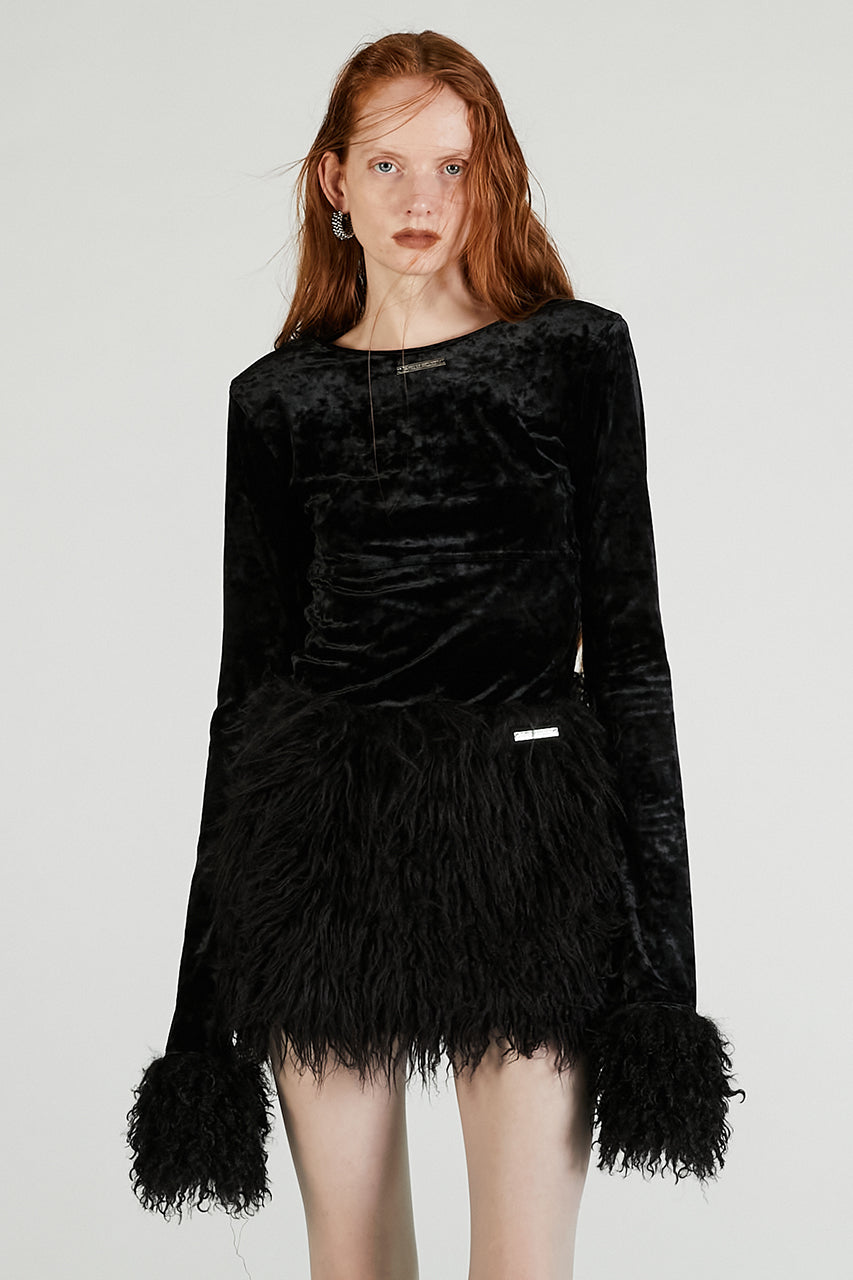 Fur Sleeve Velour Top - 2025 AUTUMN