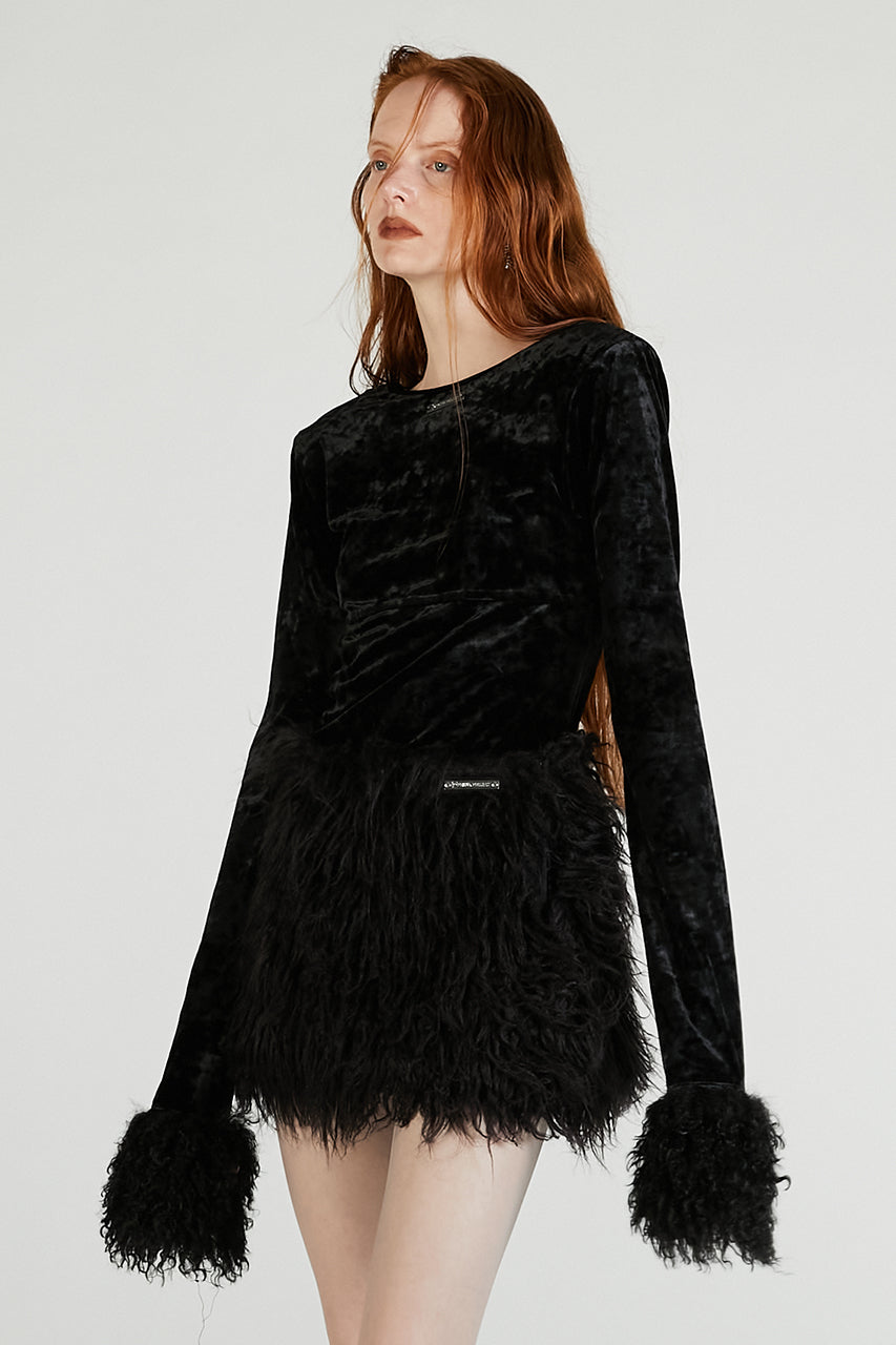 Fur Sleeve Velour Top - 2025 AUTUMN
