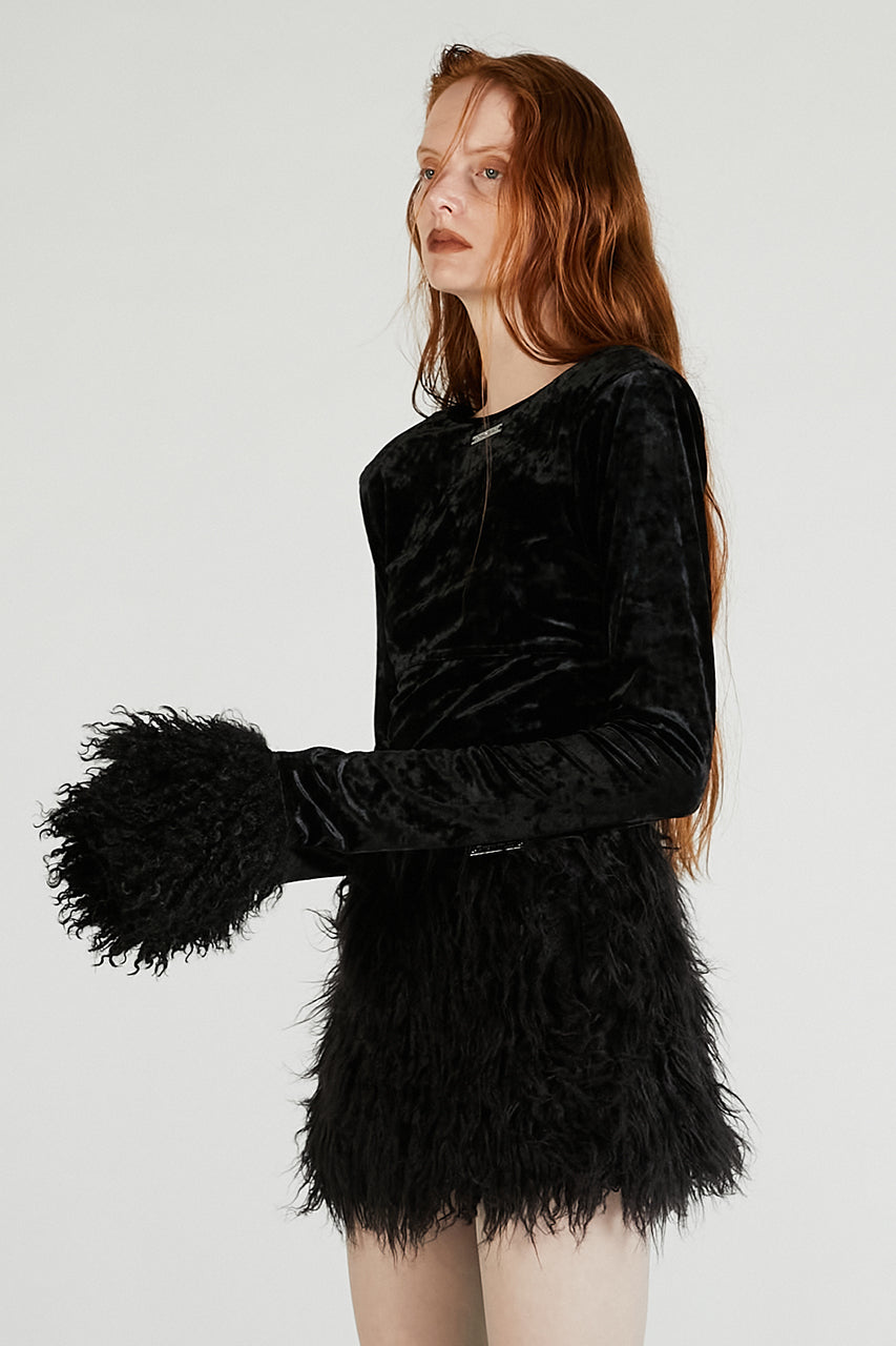 Fur Sleeve Velour Top - 2025 AUTUMN