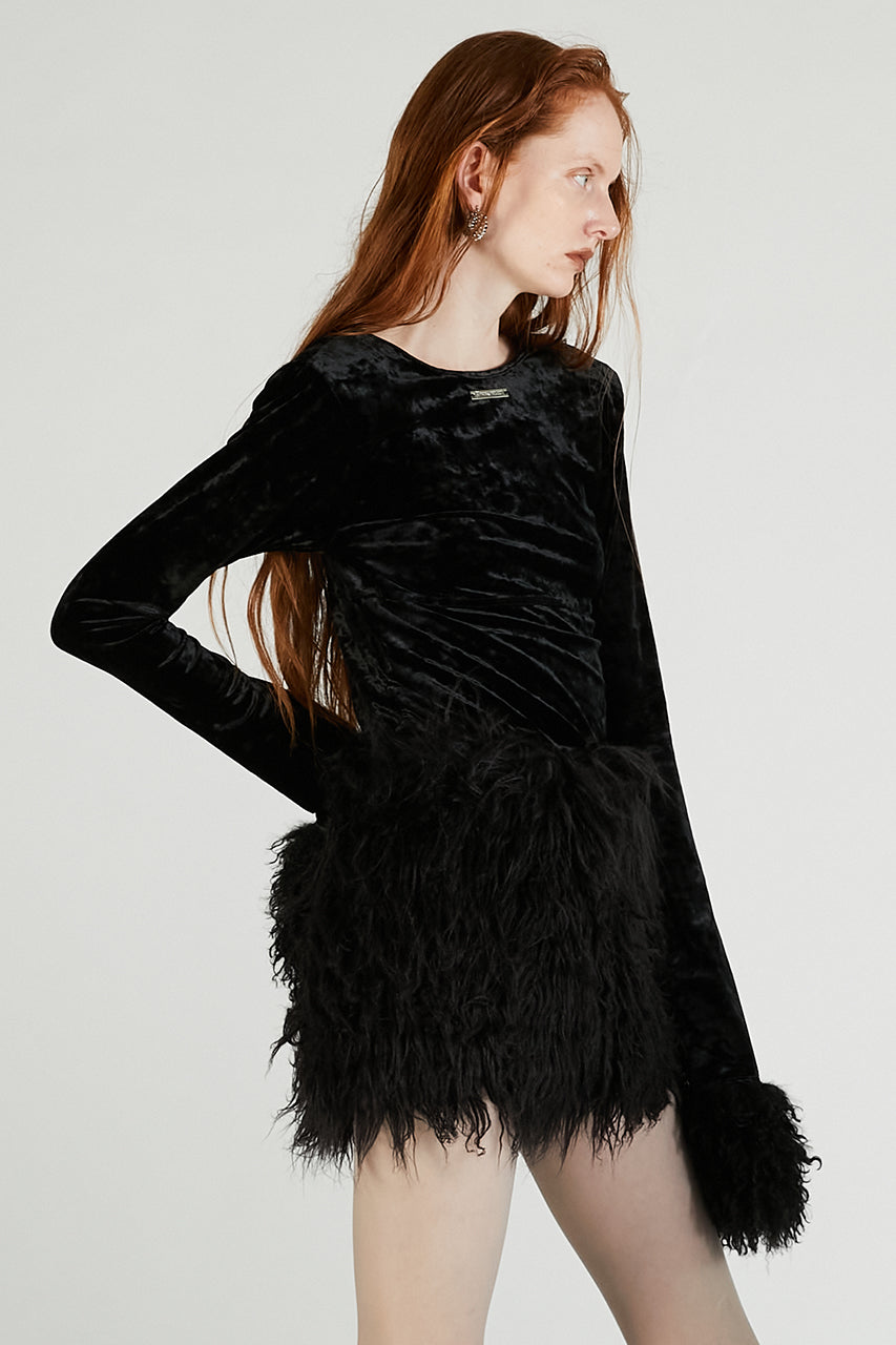Fur Sleeve Velour Top - 2025 AUTUMN