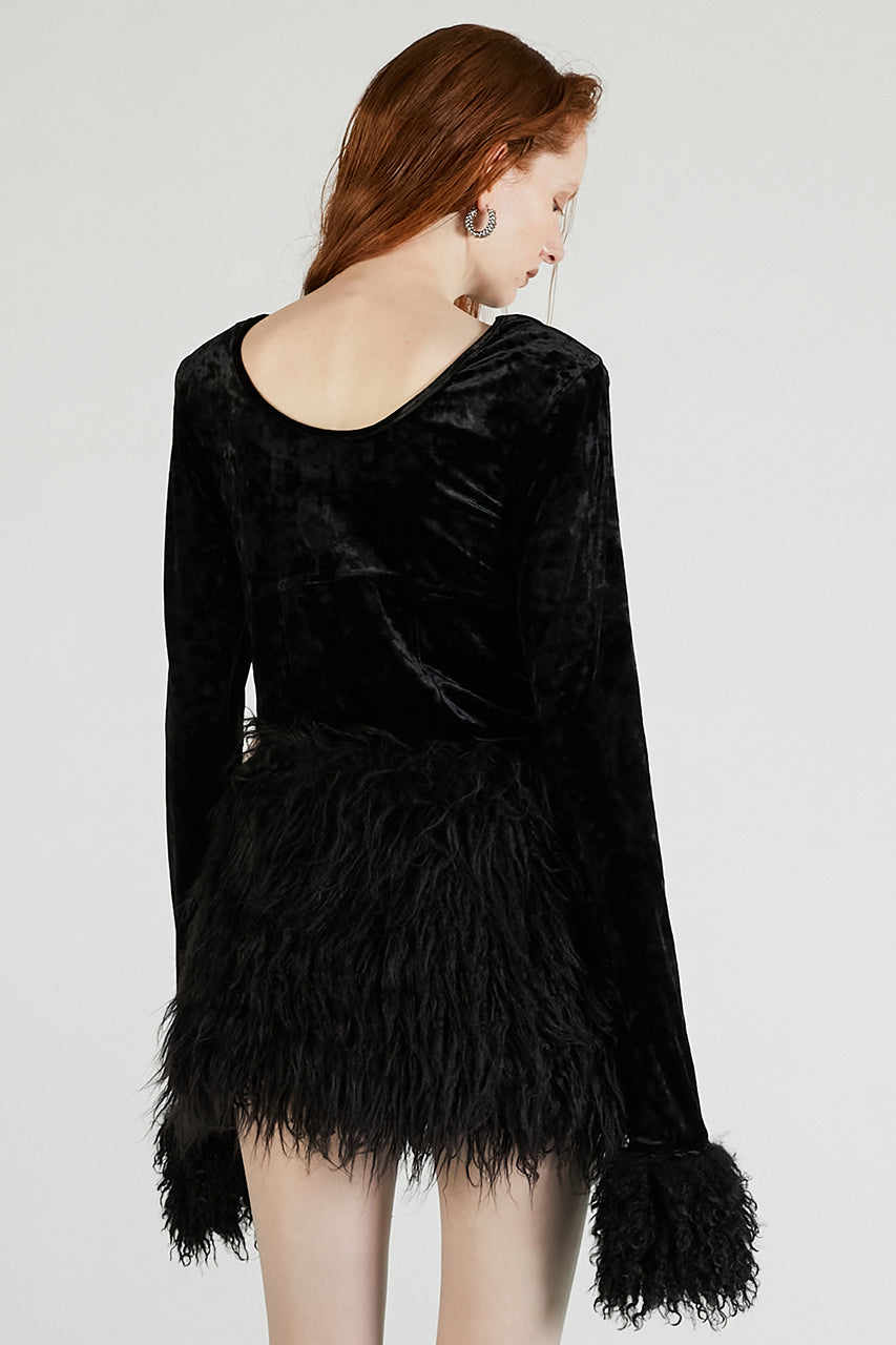 Fur Sleeve Velour Top - 2025 AUTUMN