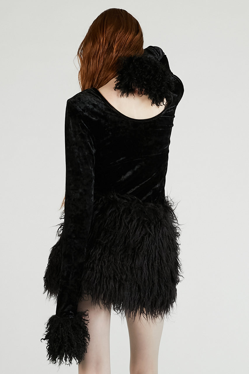 Fur Sleeve Velour Top - 2025 AUTUMN