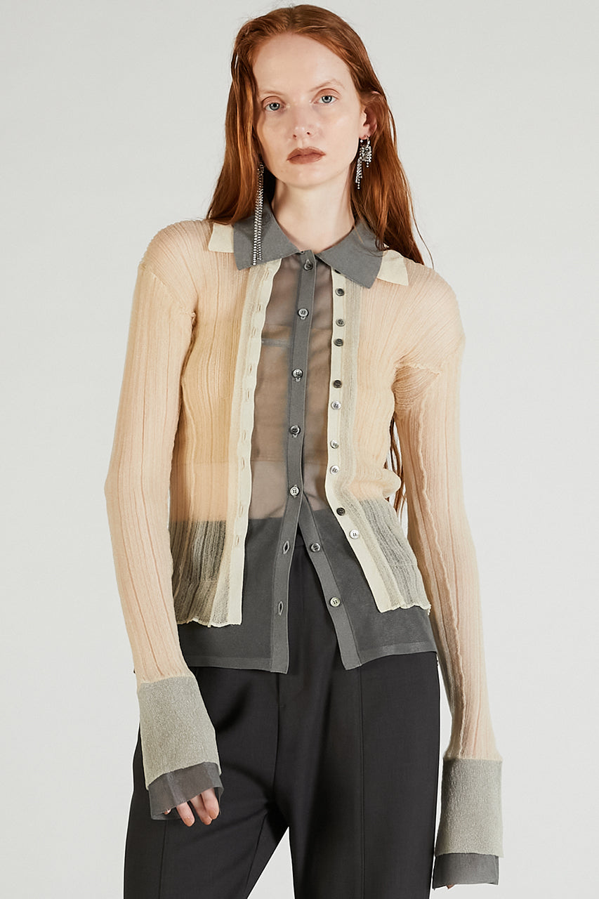 Layered Sheer Ribbed Slim Knit Shirt