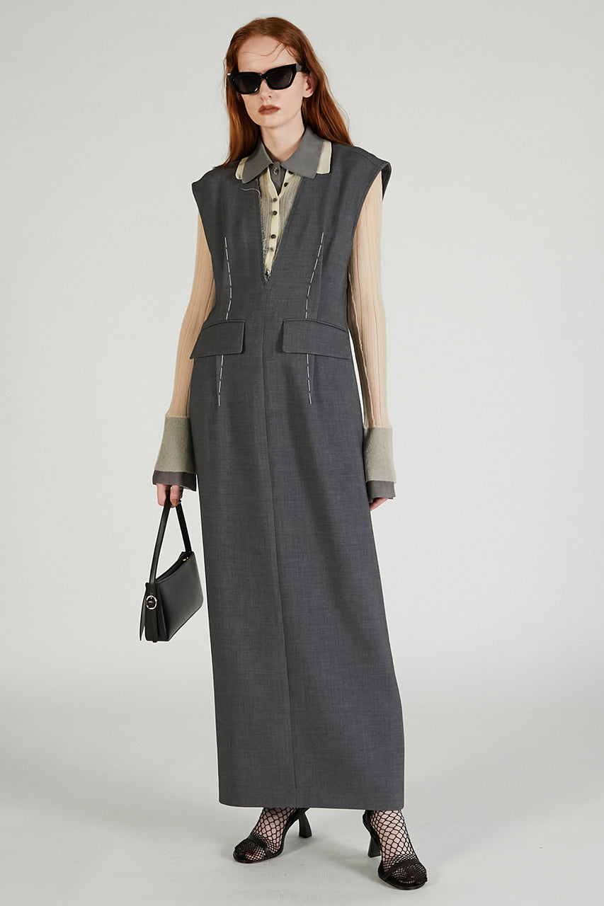 Hand-stitched Deep V-neck Dress - SALE
