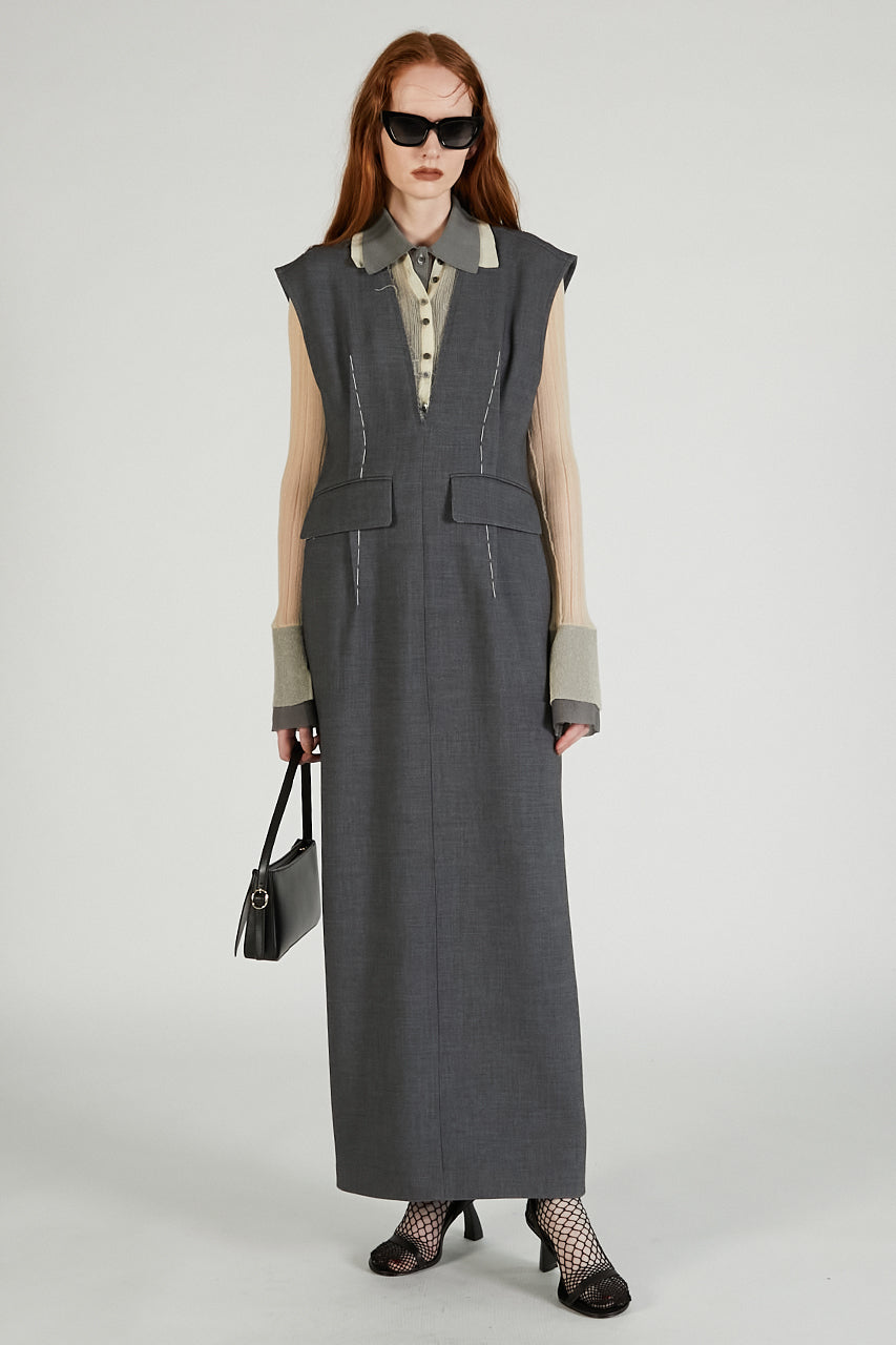 Hand-stitched Deep V-neck Dress