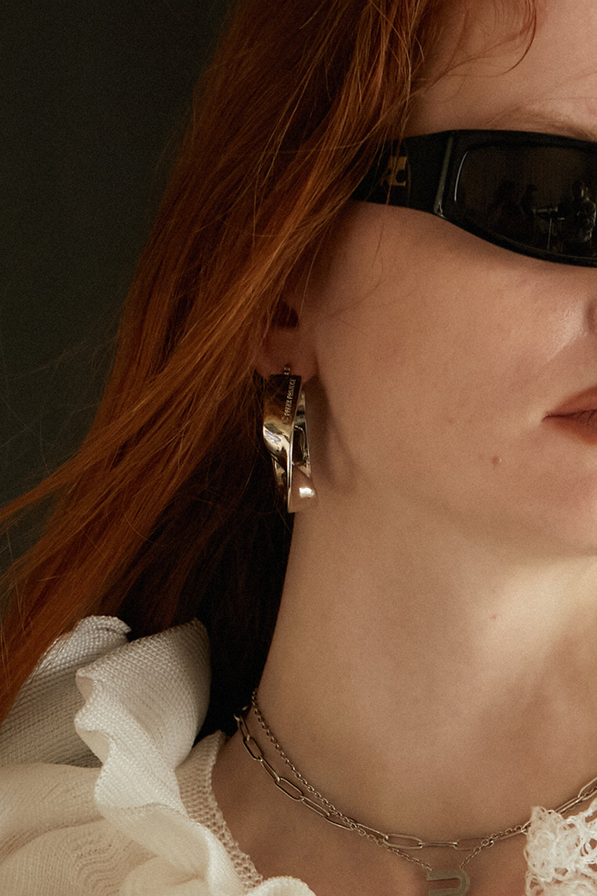 Platinum Coated Logo Plate Twisted Earrings