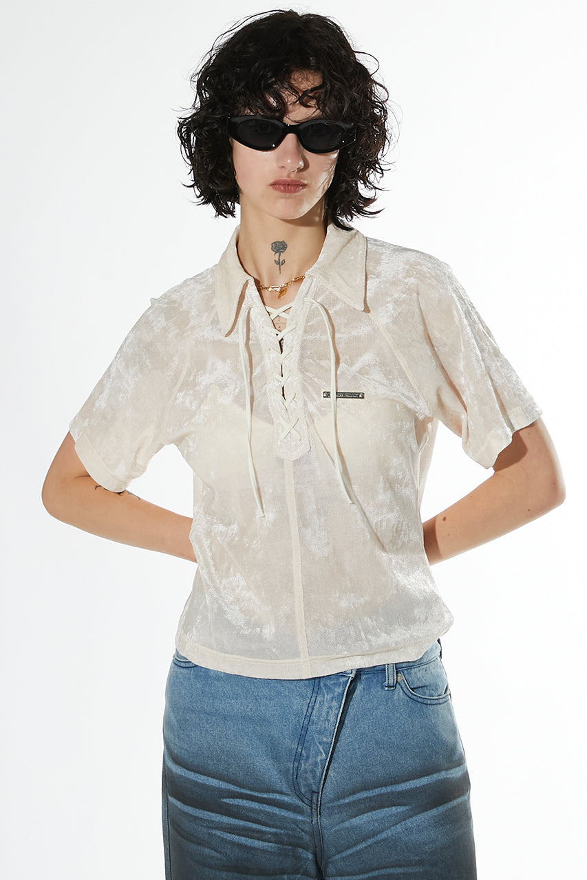 Velor Mesh Lace Up Tshirt - SALE