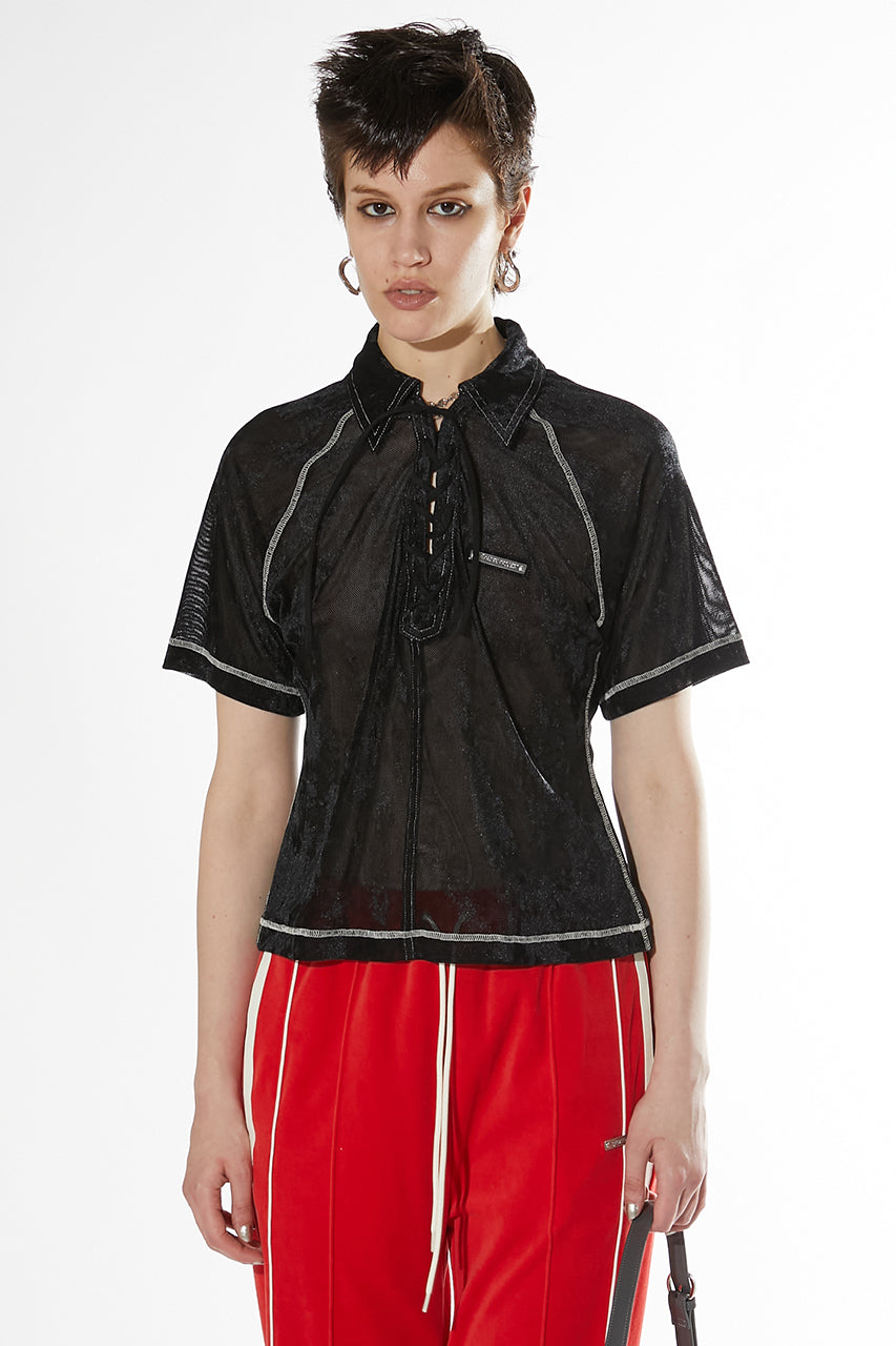 Velor Mesh Lace Up Tshirt - SALE