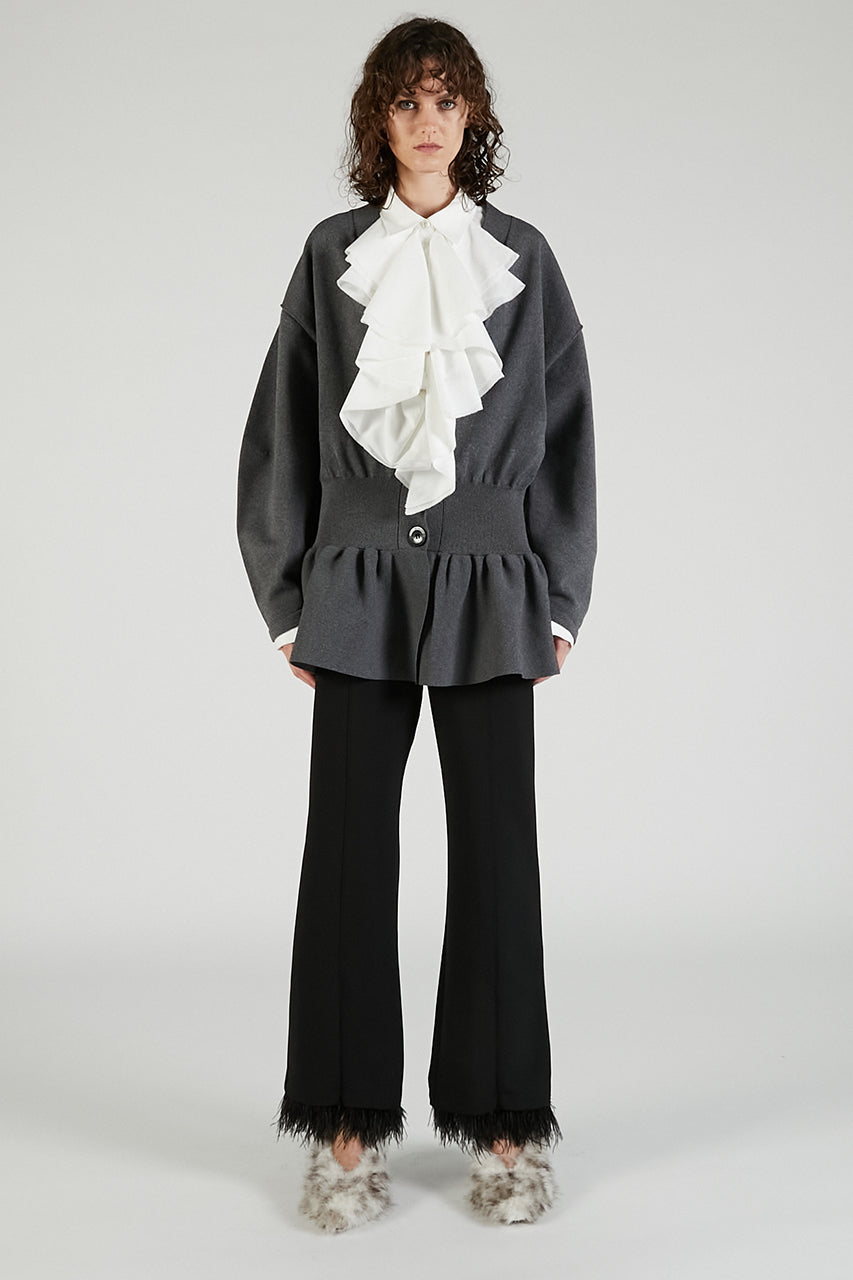 Cocoon Sleeve Peplum Knit Cardigan - 2025 AUTUMN