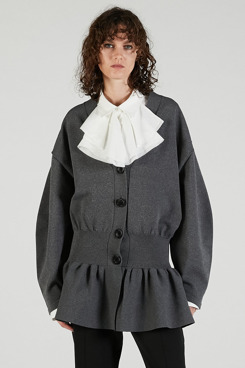 Cocoon Sleeve Peplum Knit Cardigan - 2025 AUTUMN