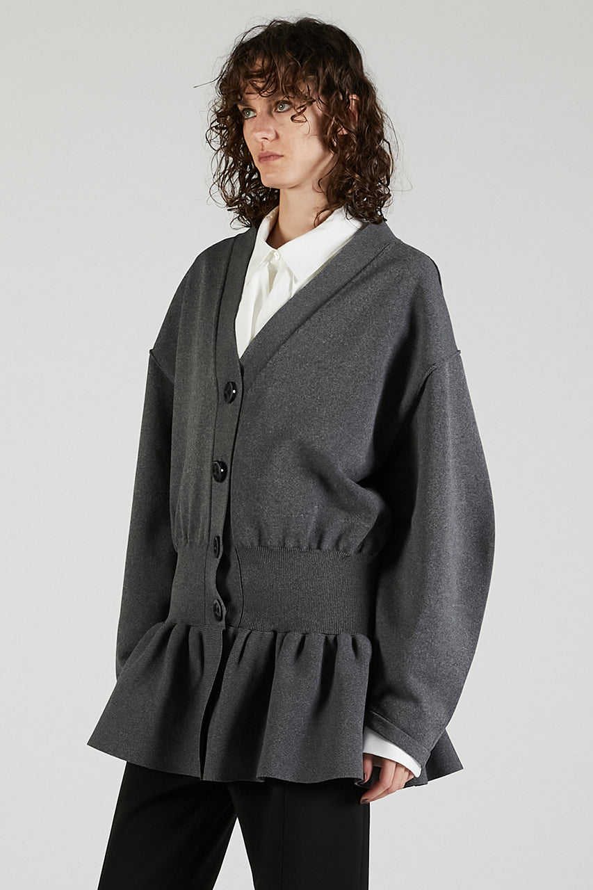 Cocoon Sleeve Peplum Knit Cardigan - 2025 AUTUMN