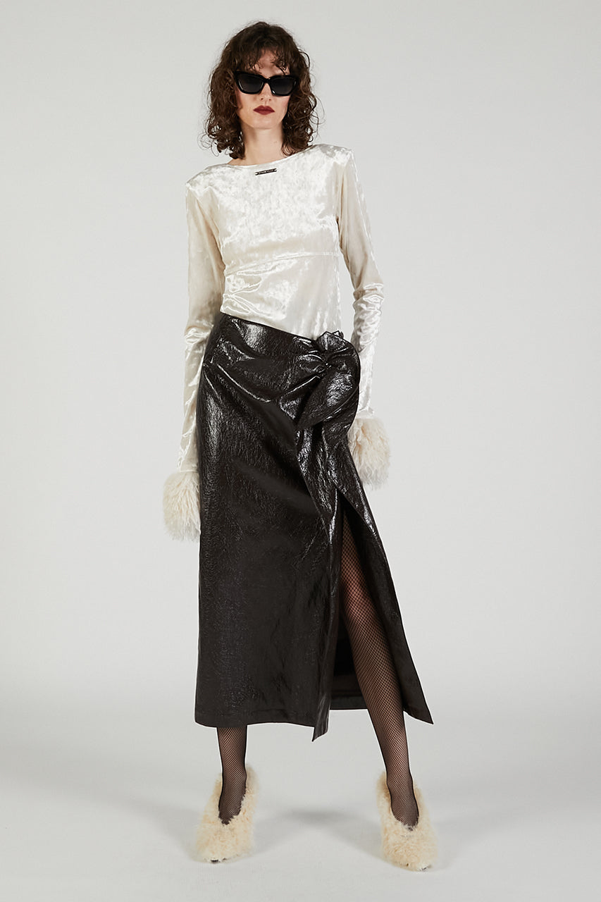 Fur Sleeve Velour Top - 2025 AUTUMN