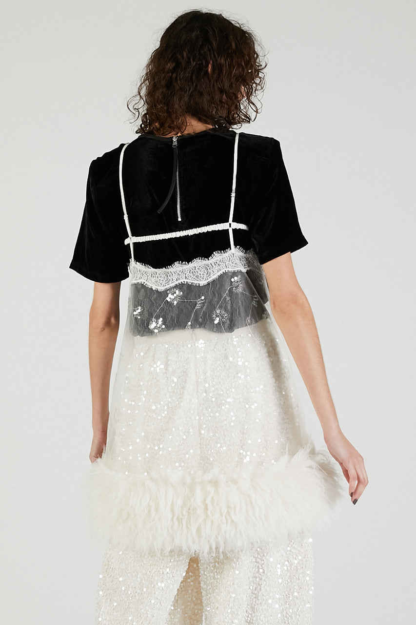 Sequin Fur Trim Baby Doll